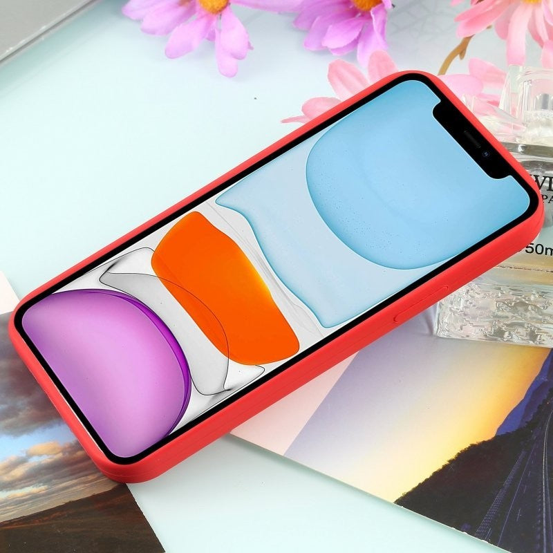 Husa MagSafe liquid large hole magnetic shell pentru Apple iPhone 11, Full Cover, Liquid Silicone, Magnetica, Incarcare Wireless, Flippy, Rosu - vivimall.ro