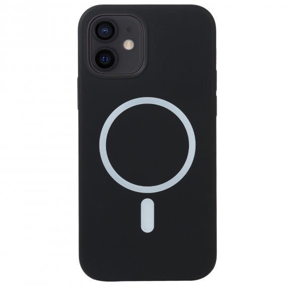 Husa MagSafe liquid large hole magnetic shell pentru Apple iPhone 12/ 12 Pro, Full Cover, Liquid Silicone, Magnetica, Incarcare Wireless, Flippy, Negru - vivimall.ro