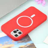 Husa MagSafe liquid large hole magnetic shell pentru Apple iPhone 14, Full Cover, Liquid Silicone, Magnetica, Incarcare Wireless, Flippy, Rosu - vivimall.ro