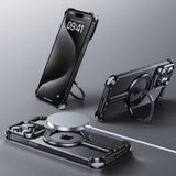 Husa MagSafe Metalica Compatibila cu iPhone 15 Pro, Vivimall, Clear Case, Aliaj de Aluminiu, cu Magnet, fara Rama, Antisoc, Antizgariere, Incarcare Wireless, Negru Metalizat - vivimall.ro