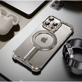 Husa MagSafe Metalica Compatibila cu iPhone 15 Pro Max, Vivimall, Clear Case, Aliaj de Aluminiu, cu Magnet, fara Rama, Antisoc, Antizgariere, Incarcare Wireless, Gri Metalizat - vivimall.ro