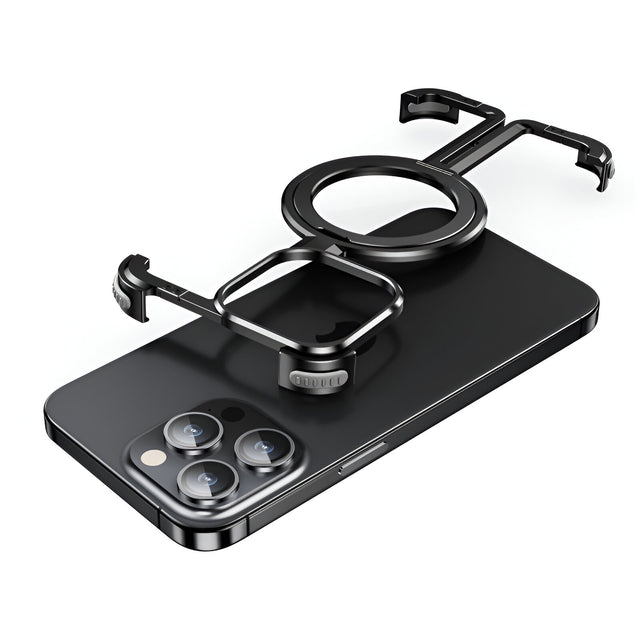 Husa MagSafe Metalica Compatibila cu iPhone 15 Pro Max, Vivimall, Clear Case, Aliaj de Aluminiu, cu Magnet, fara Rama, Antisoc, Antizgariere, Incarcare Wireless, Negru Metalizat - vivimall.ro