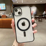 Husa MagSafe pentru Apple iPhone 13 Pro, Full Cover, Frosted Acrylic Color Big Hole, Magnetica, Incarcare Wireless, Flippy, Negru - vivimall.ro