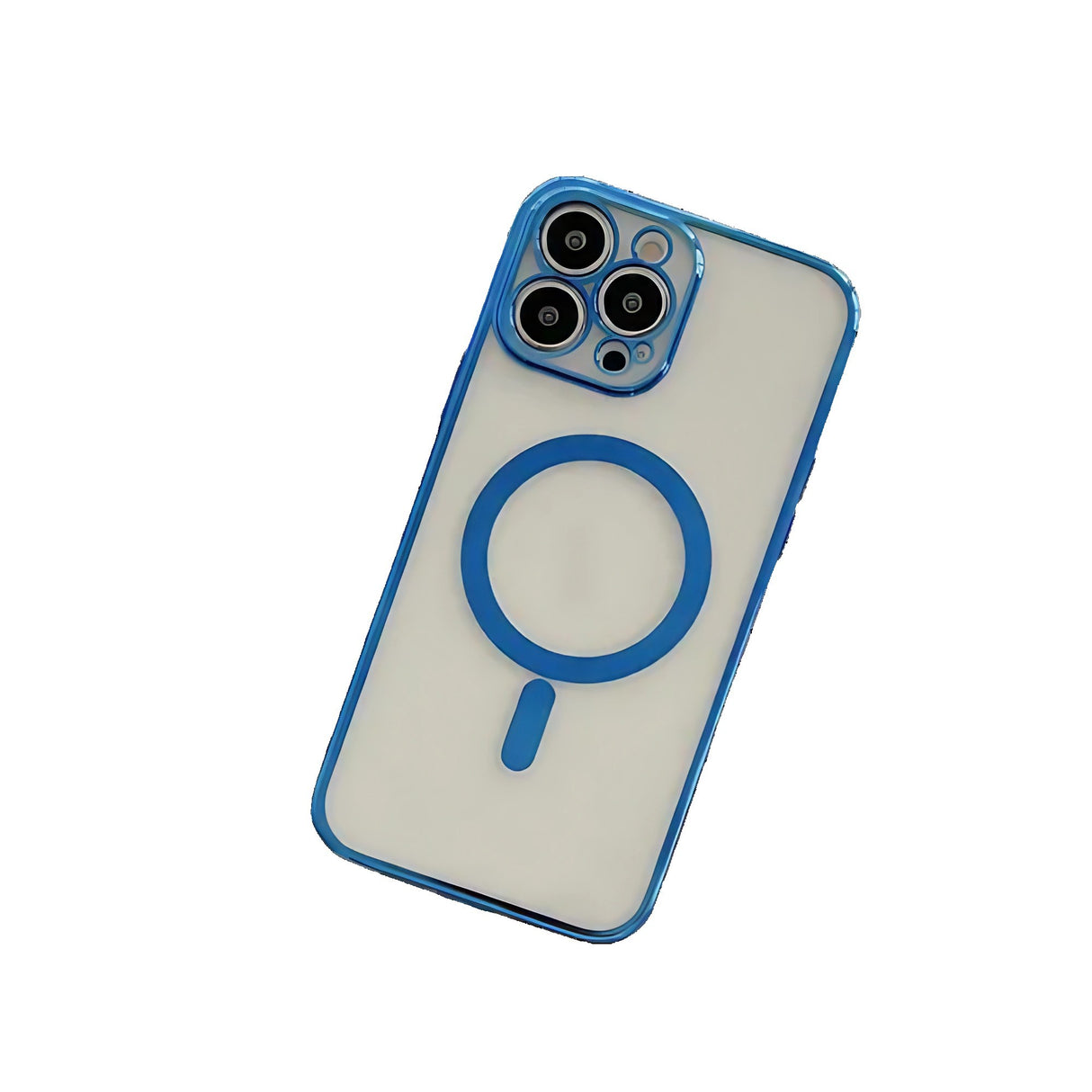 Husa MagSafe pentru Apple iPhone 13 Pro, Protectie camera, Full TPU, Margini colorate Electroplating, Magnetica, Incarcare Wireless, Flippy, Albastru - vivimall.ro