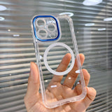 Husa MagSafe Silicone pentru iPhone 12 Pro, Flippy, Transparenta, Magnetica, Extra Protectie Camera Albastru - vivimall.ro