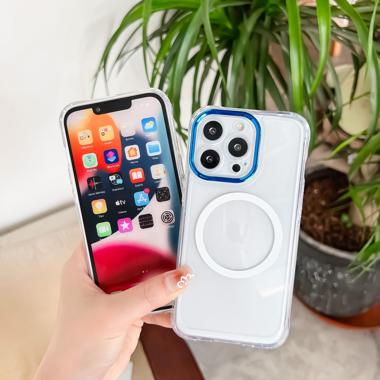 Husa MagSafe Silicone pentru iPhone 13, Flippy, Transparenta, Magnetica, Extra Protectie Camera Albastru - vivimall.ro