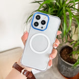 Husa MagSafe Silicone pentru iPhone 13 Pro, Flippy, Transparenta, Magnetica, Extra Protectie Camera Albastru - vivimall.ro