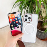 Husa MagSafe Silicone pentru iPhone 13 Pro, Flippy, Transparenta, Magnetica, Extra Protectie Camera Roz - vivimall.ro