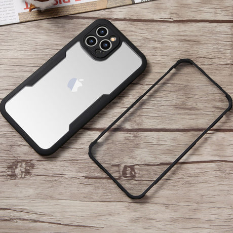 Husa Max Defence pentru iPhone 12 Pro Max, Bumper Negru, Fata Dubla Transparenta, Protectie Antisoc Full 360 ( fata, spate, margini ), Flippy - vivimall.ro