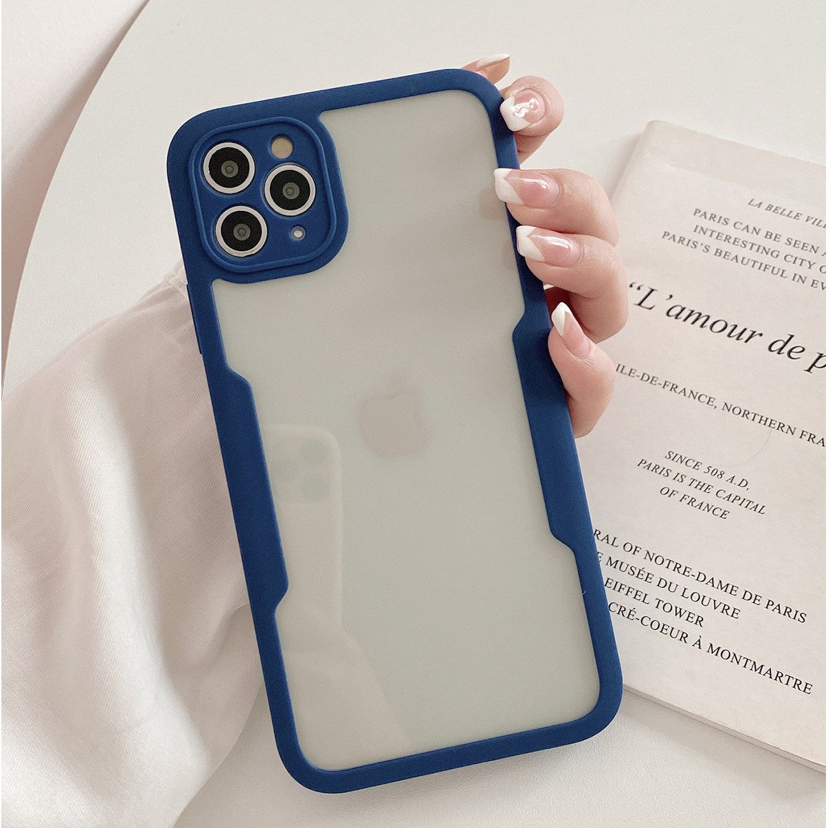 Husa Max Defence pentru iPhone 13 Pro, Bumper Albastru, Fata Dubla Transparenta, Protectie Antisoc Full 360 ( fata, spate, margini ), Flippy - vivimall.ro