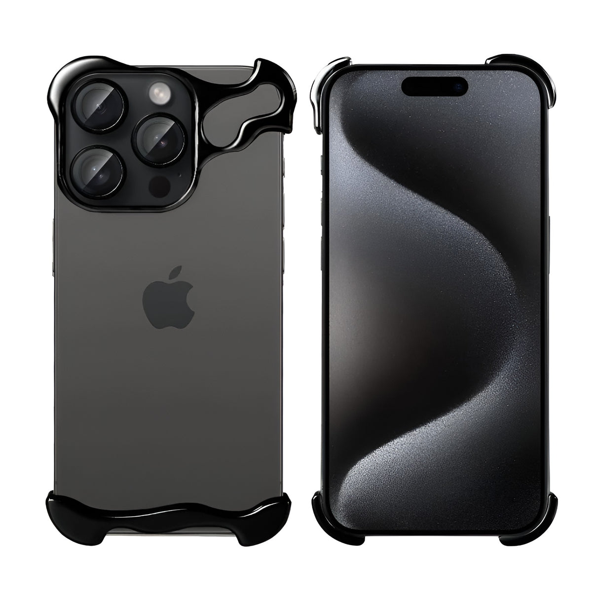 Husa Metalica Compatibila cu iPhone 15 Pro Max, Protectie pentru Colturile Telefonului si Camera, Lentile pentru Obiective, Aliaj, Antisoc, Antizgariere, Negru - vivimall.ro
