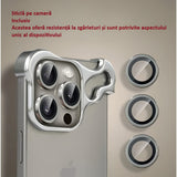 Husa Metalica Compatibila cu iPhone 15 Pro, Protectie pentru Colturile Telefonului si Camera, Lentile pentru Obiective, Aliaj, Antisoc, Antizgariere, Argintiu - vivimall.ro