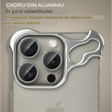 Husa Metalica Compatibila cu iPhone 15 Pro, Protectie pentru Colturile Telefonului si Camera, Lentile pentru Obiective, Aliaj, Antisoc, Antizgariere, Argintiu - vivimall.ro