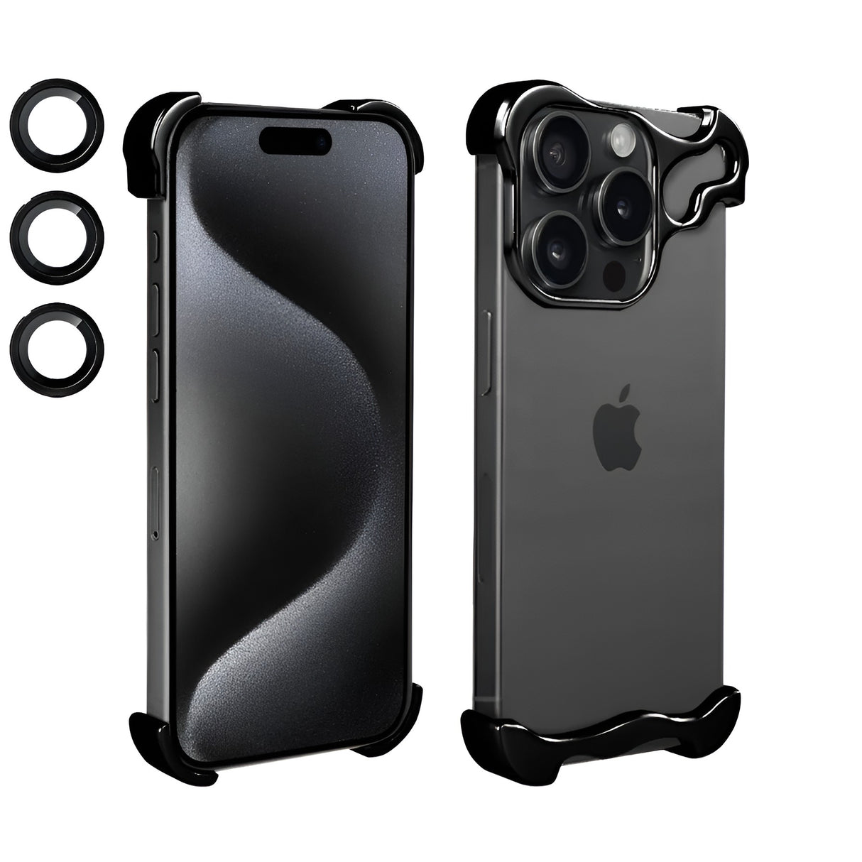 Husa Metalica Compatibila cu iPhone 15 Pro, Protectie pentru Colturile Telefonului si Camera, Lentile pentru Obiective, Aliaj, Antisoc, Antizgariere, Negru - vivimall.ro