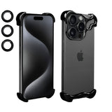 Husa Metalica Compatibila cu iPhone 15 Pro, Protectie pentru Colturile Telefonului si Camera, Lentile pentru Obiective, Aliaj, Antisoc, Antizgariere, Negru - vivimall.ro