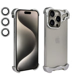 Husa Metalica Compatibila cu iPhone 15 Pro, Protectie pentru Colturile Telefonului si Camera, Lentile pentru Obiective, Aliaj, Antisoc, Antizgariere, Argintiu - vivimall.ro