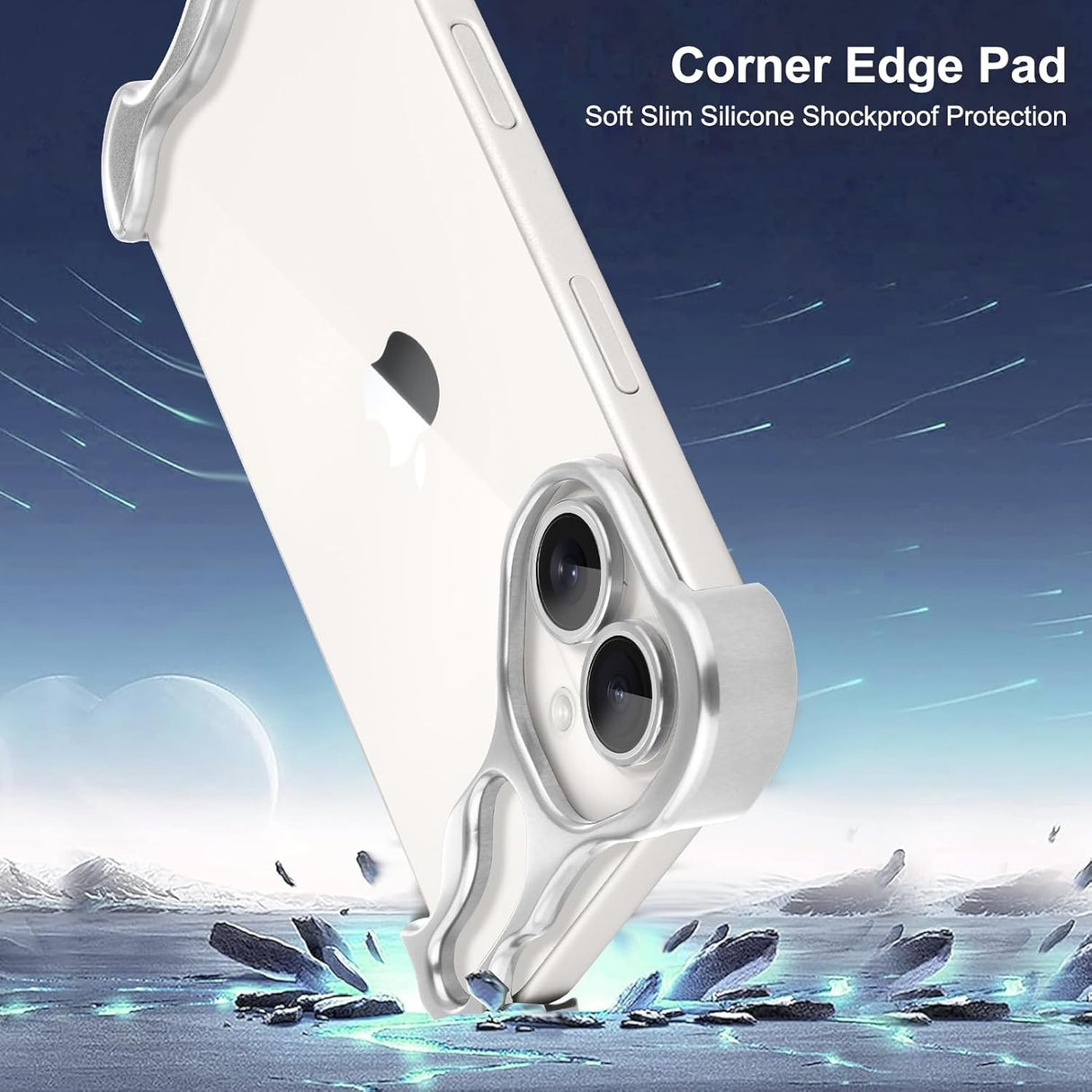 Husa Metalica Compatibila cu iPhone 16 Plus, Vivimall, Protectie pentru Colturile Telefonului si Camera, Aliaj, Antisoc, Antizgariere, Argintiu - vivimall.ro