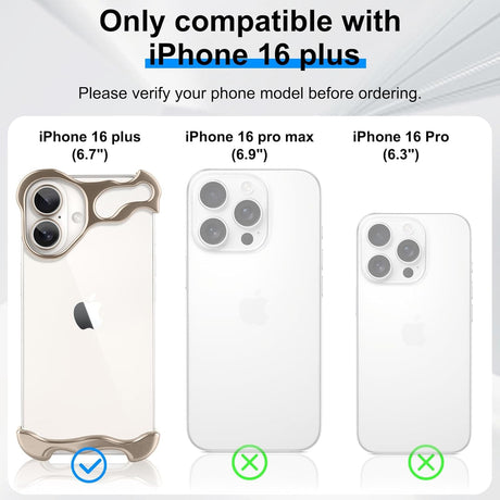 Capac metalic auriu pentru colțul superior iPhone 16 Plus, detaliu montaj pe dispozitiv
