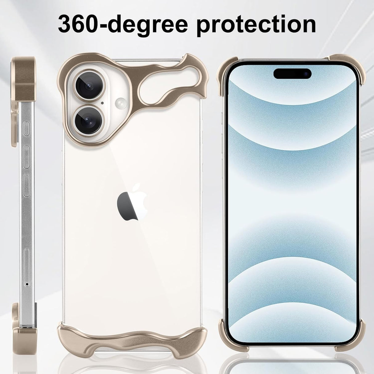 Husa Metalica Compatibila cu iPhone 16 Plus, Vivimall, Protectie pentru Colturile Telefonului si Camera, Aliaj, Antisoc, Antizgariere, Auriu - vivimall.ro