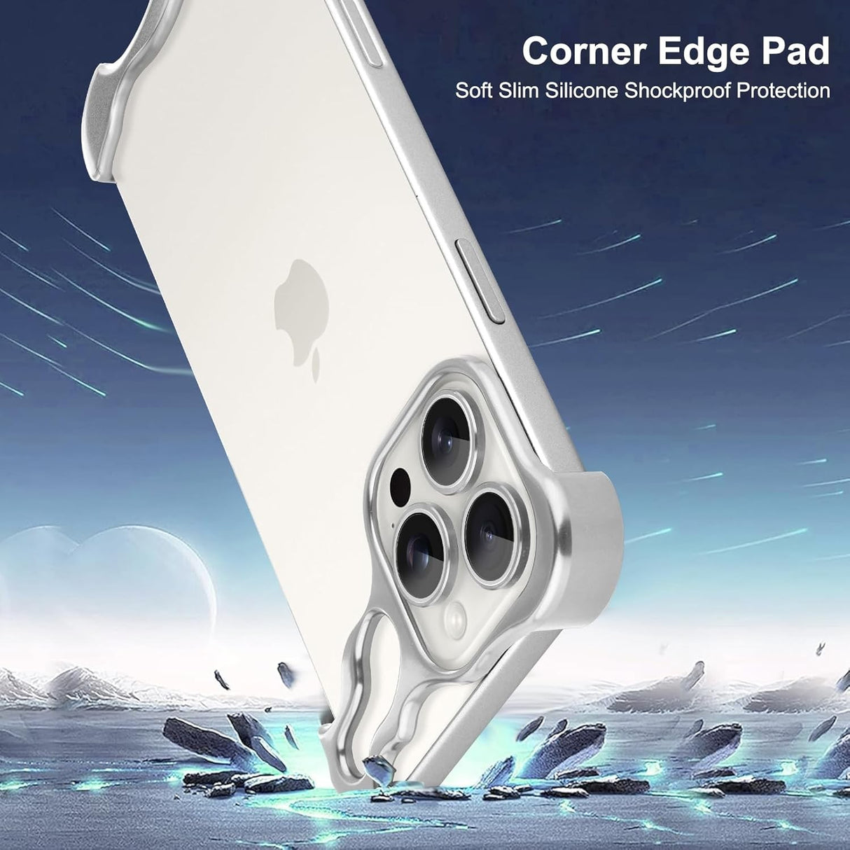Husa Metalica Compatibila cu iPhone 16 Pro, Vivimall, Protectie pentru Colturile Telefonului si Camera, Aliaj, Antisoc, Antizgariere, Argintiu - vivimall.ro