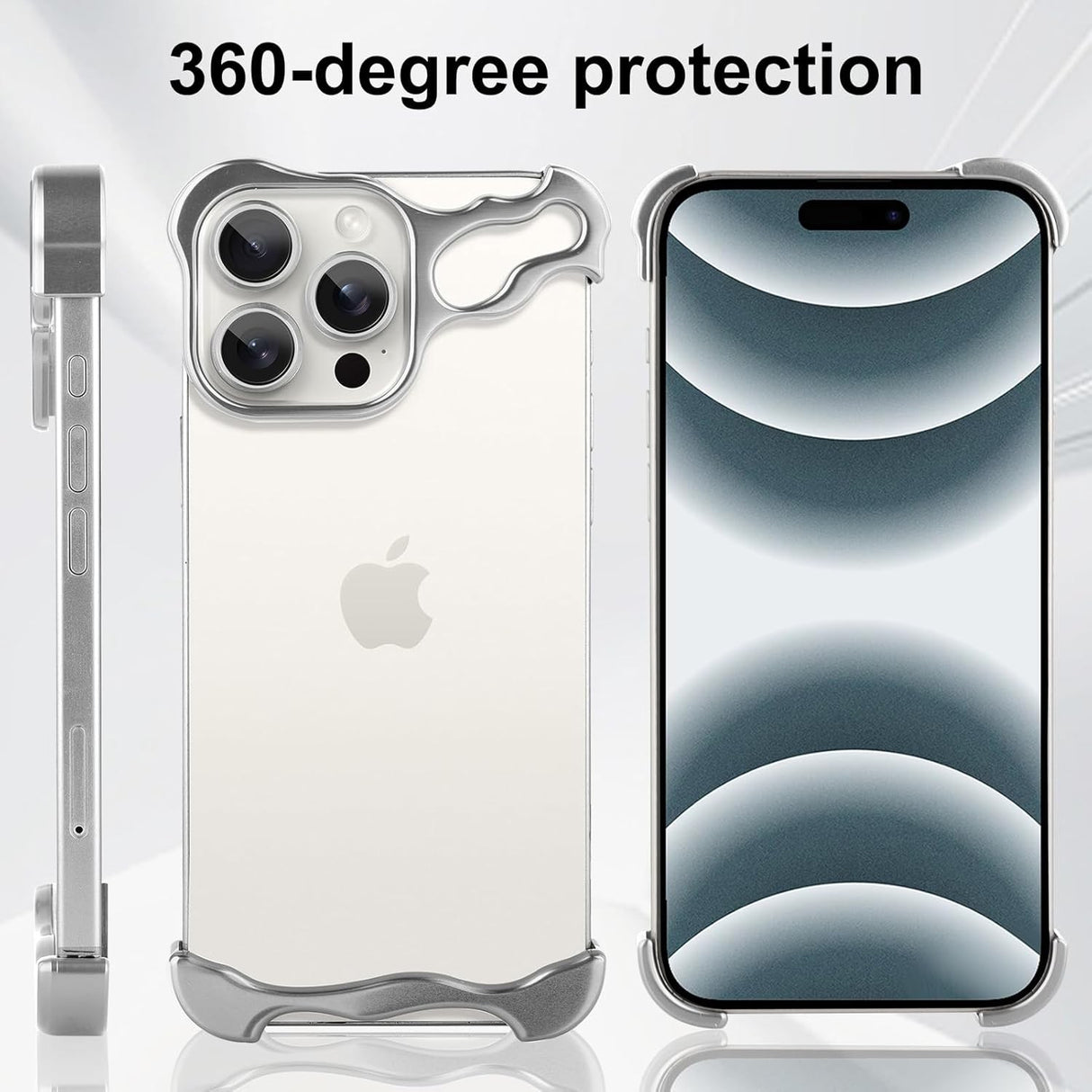 Husa Metalica Compatibila cu iPhone 16 Pro, Vivimall, Protectie pentru Colturile Telefonului si Camera, Aliaj, Antisoc, Antizgariere, Argintiu - vivimall.ro