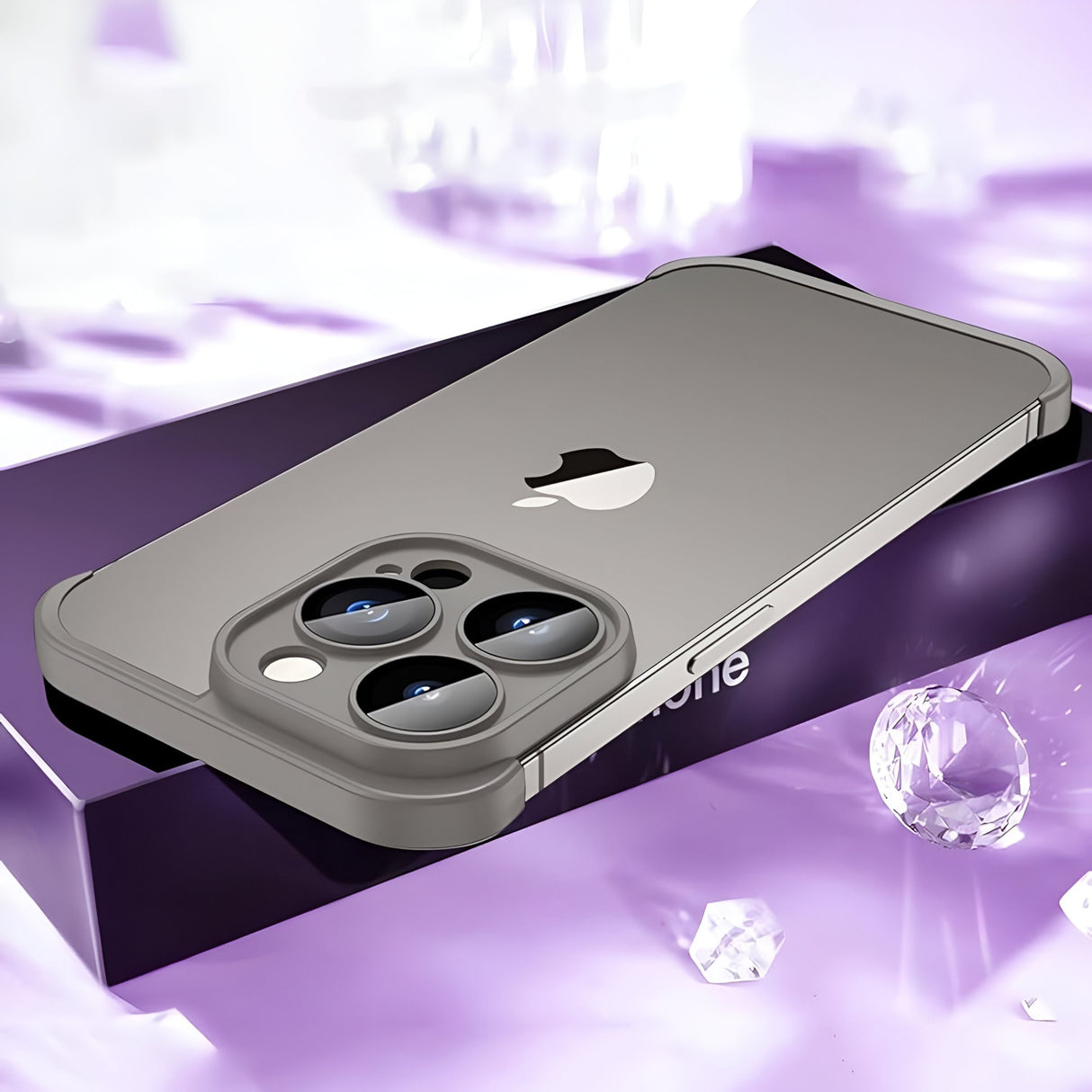 Husa Metalica Edgeless Compatibila cu iPhone 15, Vivimall, Protectie pentru Colturi si Camera, Aliaj, Antisoc, Antizgariere, Gri Mat - vivimall.ro