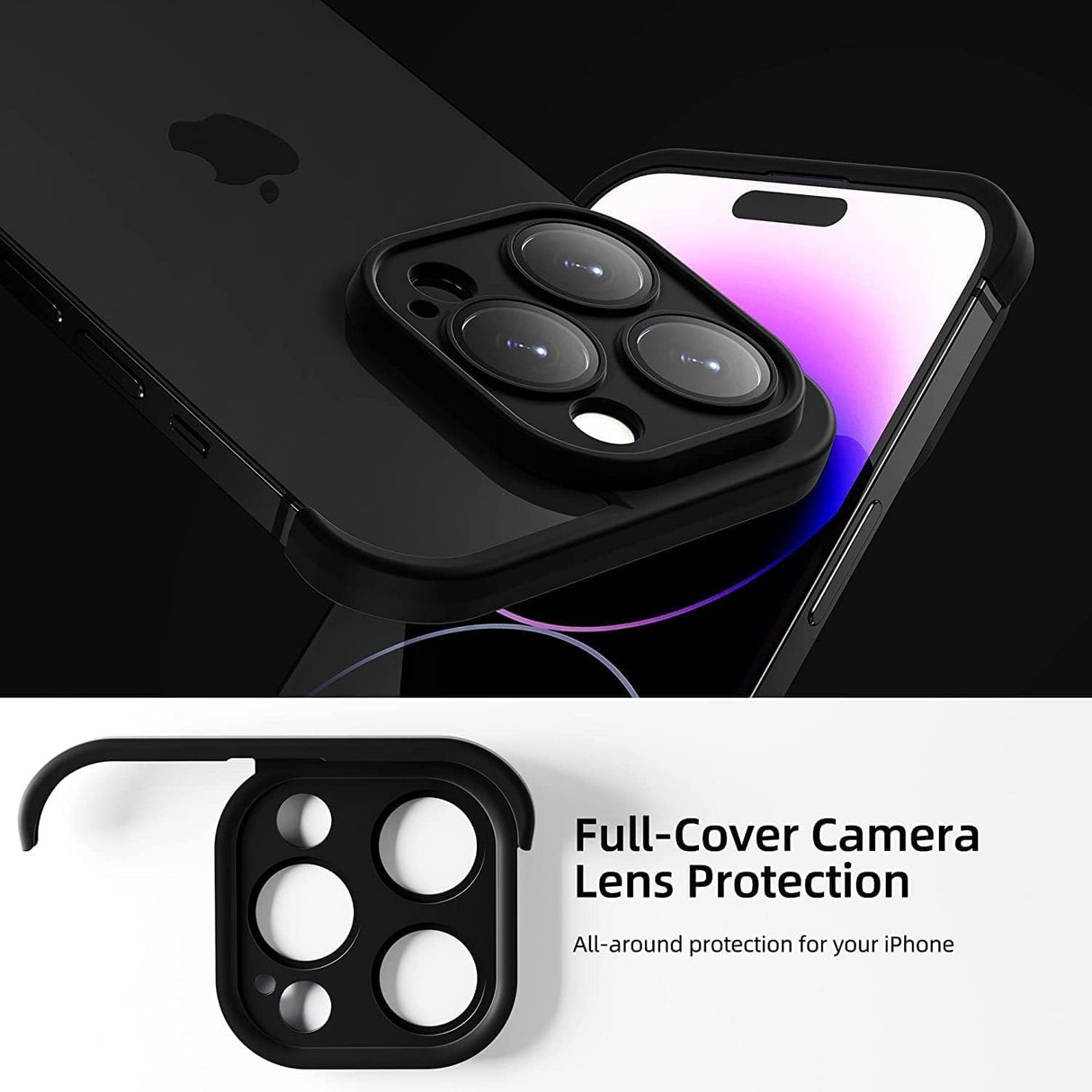 Husa Metalica Edgeless Compatibila cu iPhone 15 Pro, Vivimall, Protectie pentru Colturi si Camera, Aliaj, Antisoc, Antizgariere, Negru Metalizat - vivimall.ro