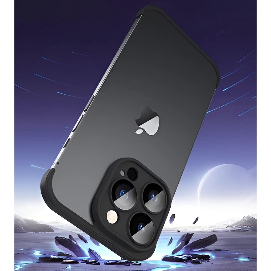 Husa Metalica Edgeless Compatibila cu iPhone 15 Pro, Vivimall, Protectie pentru Colturi si Camera, Aliaj, Antisoc, Antizgariere, Negru Metalizat - vivimall.ro
