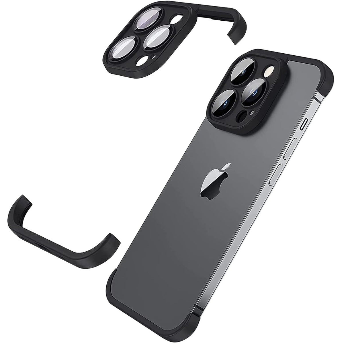 Husa Metalica Edgeless Compatibila cu iPhone 15 Pro, Vivimall, Protectie pentru Colturi si Camera, Aliaj, Antisoc, Antizgariere, Negru Metalizat - vivimall.ro