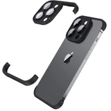 Husa Metalica Edgeless Compatibila cu iPhone 15 Pro, Vivimall, Protectie pentru Colturi si Camera, Aliaj, Antisoc, Antizgariere, Negru Metalizat - vivimall.ro