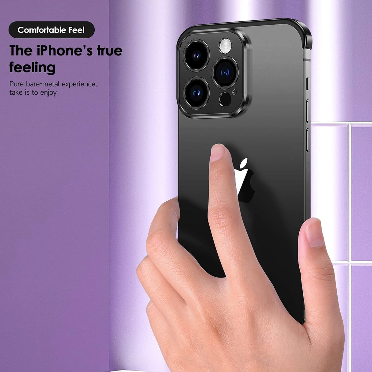 Husa Metalica Edgeless Compatibila cu iPhone 16, Vivimall, Protectie pentru Colturi si Camera, Aliaj Aluminiu, Antisoc, Antizgariere, Negru - vivimall.ro