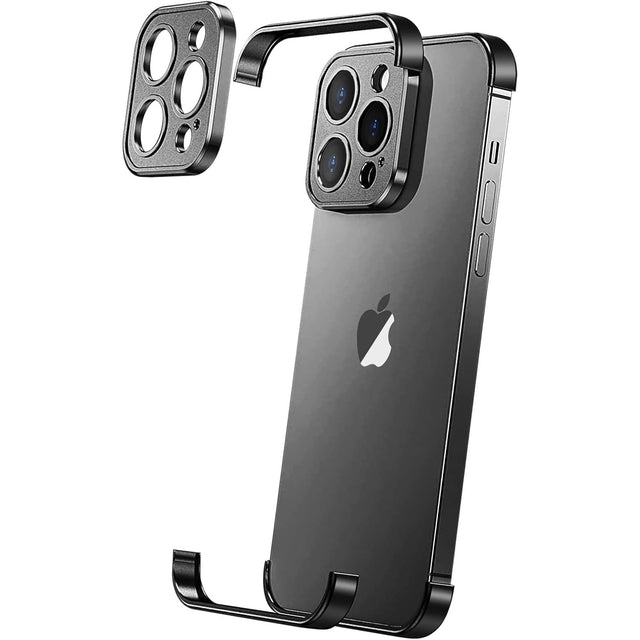Husa Metalica Edgeless Compatibila cu iPhone 16, Vivimall, Protectie pentru Colturi si Camera, Aliaj Aluminiu, Antisoc, Antizgariere, Negru - vivimall.ro