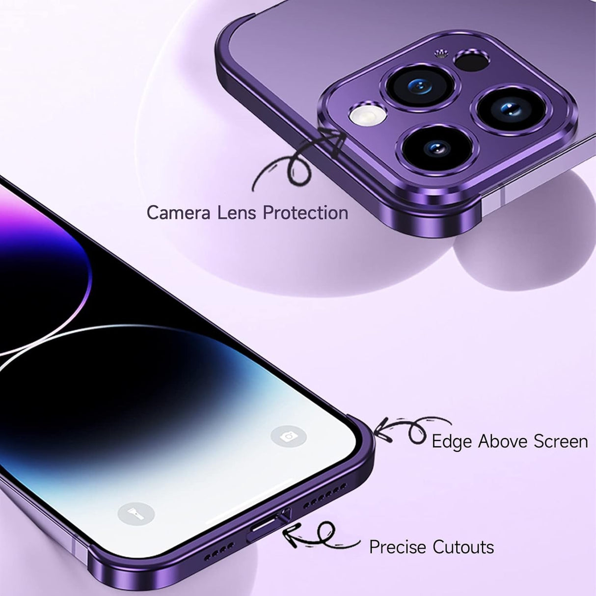 Husa Metalica Edgeless Compatibila cu iPhone 16 Plus, Vivimall, Protectie pentru Colturi si Camera, Aliaj Aluminiu, Antisoc, Antizgariere, Mov - vivimall.ro