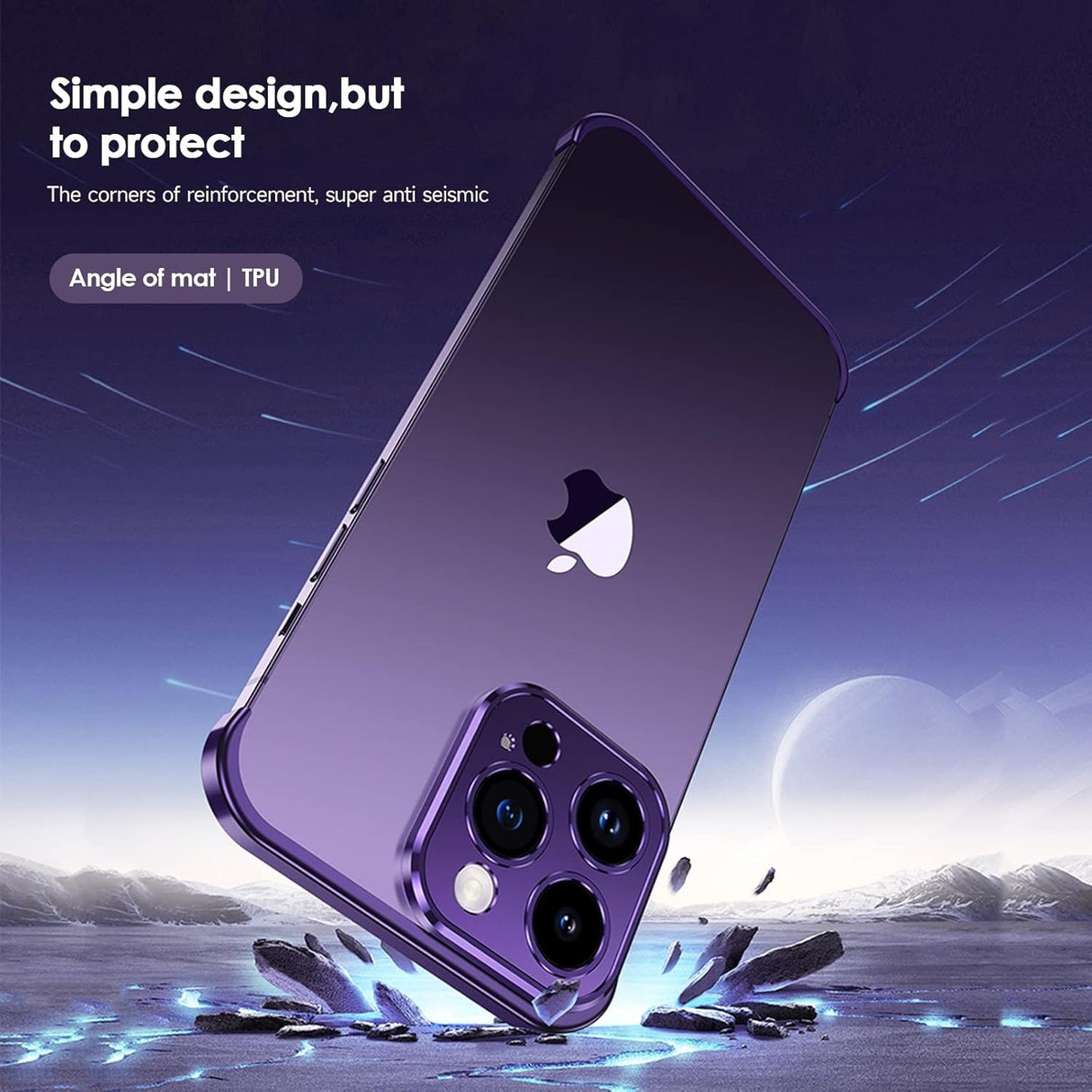 Husa Metalica Edgeless Compatibila cu iPhone 16 Plus, Vivimall, Protectie pentru Colturi si Camera, Aliaj Aluminiu, Antisoc, Antizgariere, Mov - vivimall.ro