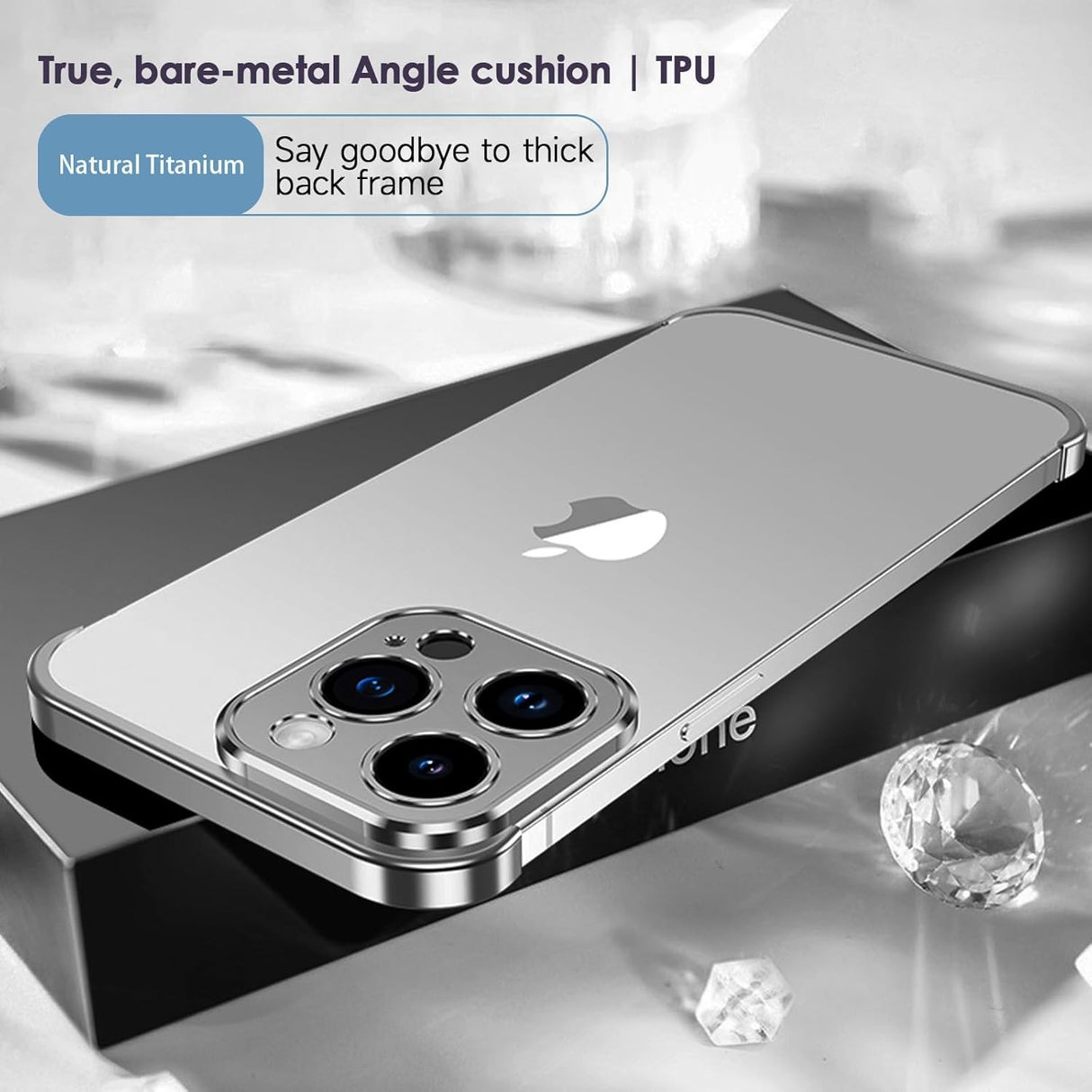 Husa Metalica Edgeless Compatibila cu iPhone 16 Plus, Vivimall, Protectie pentru Colturi si Camera, Aliaj Aluminiu, Antisoc, Antizgariere, Argintiu Titan - vivimall.ro