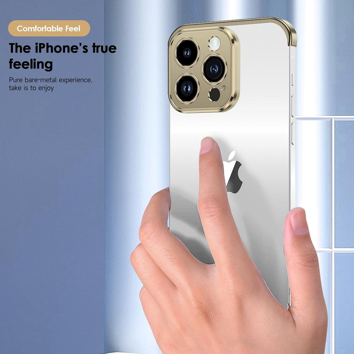 Husa Metalica Edgeless Compatibila cu iPhone 16 Plus, Vivimall, Protectie pentru Colturi si Camera, Aliaj Aluminiu, Antisoc, Antizgariere, Auriu - vivimall.ro
