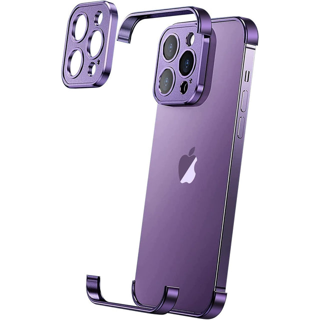 Husa Metalica Edgeless Compatibila cu iPhone 16 Plus, Vivimall, Protectie pentru Colturi si Camera, Aliaj Aluminiu, Antisoc, Antizgariere, Mov - vivimall.ro