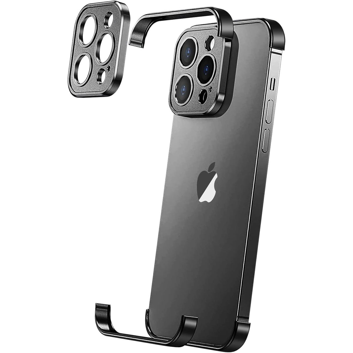 Husa Metalica Edgeless Compatibila cu iPhone 16 Plus, Vivimall, Protectie pentru Colturi si Camera, Aliaj Aluminiu, Antisoc, Antizgariere, Negru - vivimall.ro