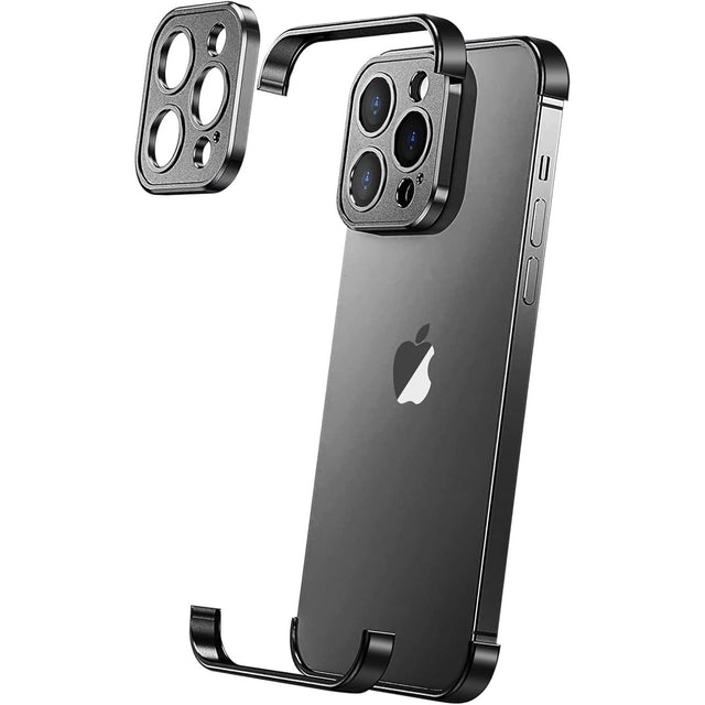 Husa Metalica Edgeless Compatibila cu iPhone 16 Plus, Vivimall, Protectie pentru Colturi si Camera, Aliaj Aluminiu, Antisoc, Antizgariere, Negru - vivimall.ro