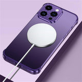 Husa Metalica Edgeless Compatibila cu iPhone 16 Pro, Vivimall, Protectie pentru Colturi si Camera, Aliaj Aluminiu, Antisoc, Antizgariere, Mov - vivimall.ro