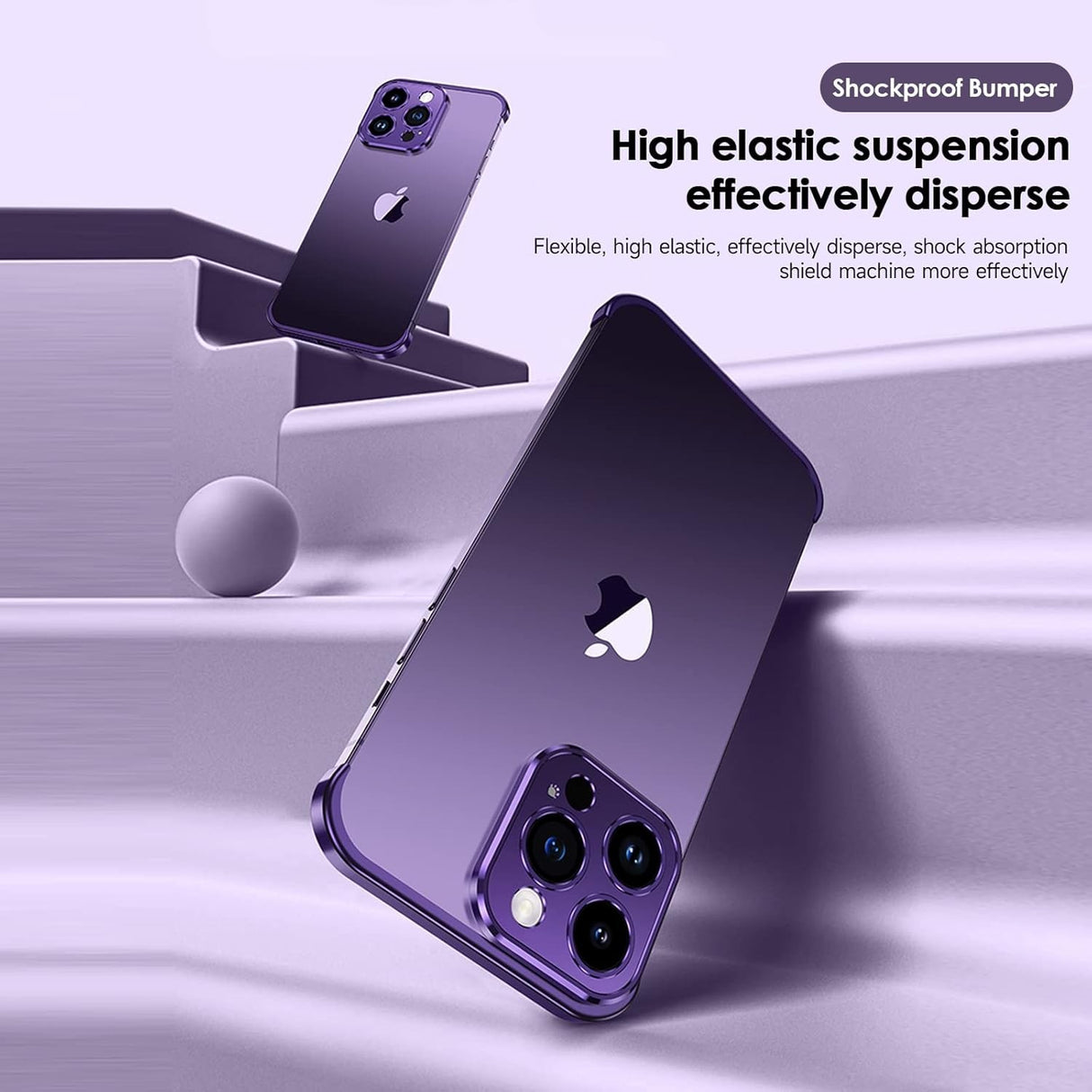 Husa Metalica Edgeless Compatibila cu iPhone 16 Pro, Vivimall, Protectie pentru Colturi si Camera, Aliaj Aluminiu, Antisoc, Antizgariere, Mov - vivimall.ro