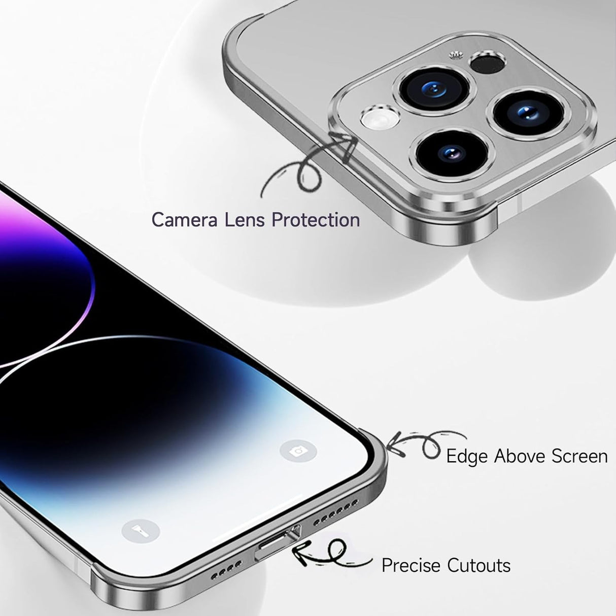 Husa Metalica Edgeless Compatibila cu iPhone 16 Pro, Vivimall, Protectie pentru Colturi si Camera, Aliaj Aluminiu, Antisoc, Antizgariere, Argintiu Titan - vivimall.ro