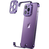 Husa Metalica Edgeless Compatibila cu iPhone 16 Pro, Vivimall, Protectie pentru Colturi si Camera, Aliaj Aluminiu, Antisoc, Antizgariere, Mov - vivimall.ro