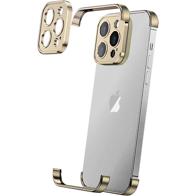 Husa Metalica Edgeless Compatibila cu iPhone 16 Pro, Flippy, Protectie pentru Colturi si Camera, Aliaj Aluminiu, Antisoc, Antizgariere, Auriu - vivimall.ro