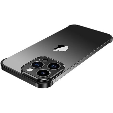 Husa Metalica Edgeless Compatibila cu iPhone 16 Pro Max, Vivimall, Protectie pentru Colturi si Camera, Aliaj Aluminiu, Antisoc, Antizgariere, Negru - vivimall.ro