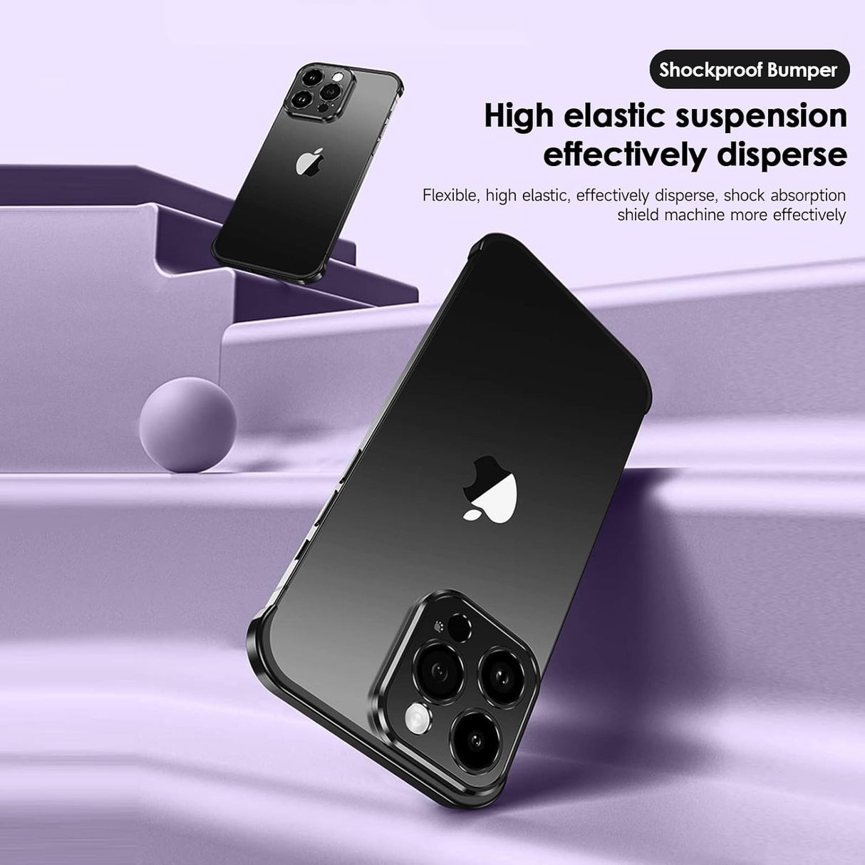 Husa Metalica Edgeless Compatibila cu iPhone 16 Pro Max, Vivimall, Protectie pentru Colturi si Camera, Aliaj Aluminiu, Antisoc, Antizgariere, Negru - vivimall.ro