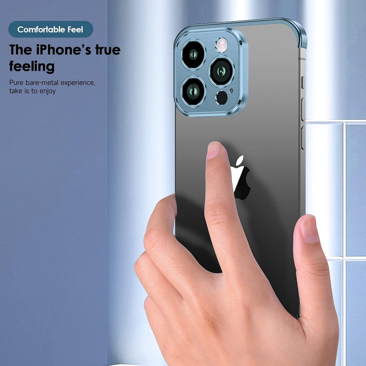 Husa Metalica Edgeless Compatibila cu iPhone 16 Pro Max, Flippy, Protectie pentru Colturi si Camera, Aliaj Aluminiu, Antisoc, Antizgariere, Albastru - vivimall.ro