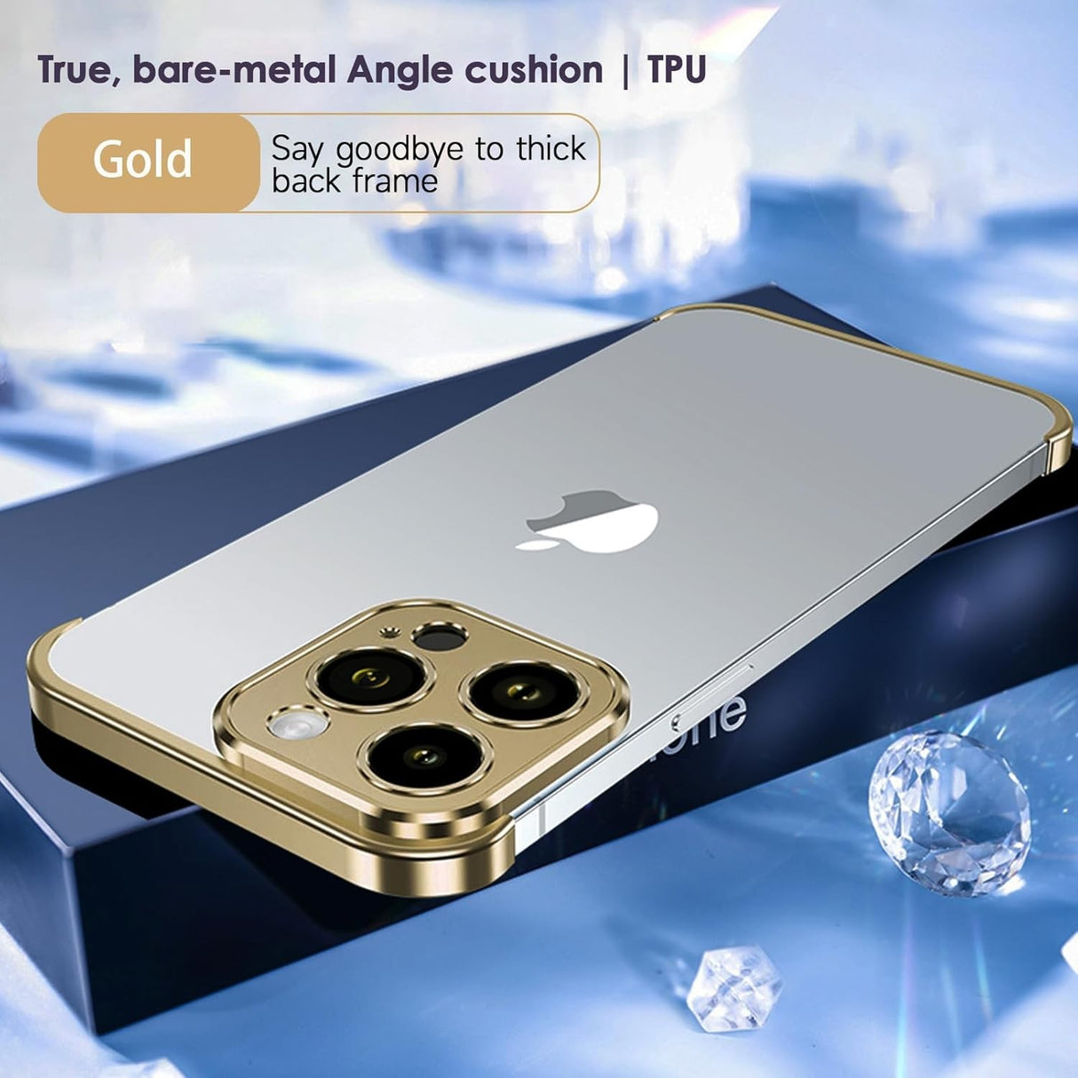 Husa Metalica Edgeless Compatibila cu iPhone 16 Pro Max, Vivimall, Protectie pentru Colturi si Camera, Aliaj Aluminiu, Antisoc, Antizgariere, Auriu - vivimall.ro