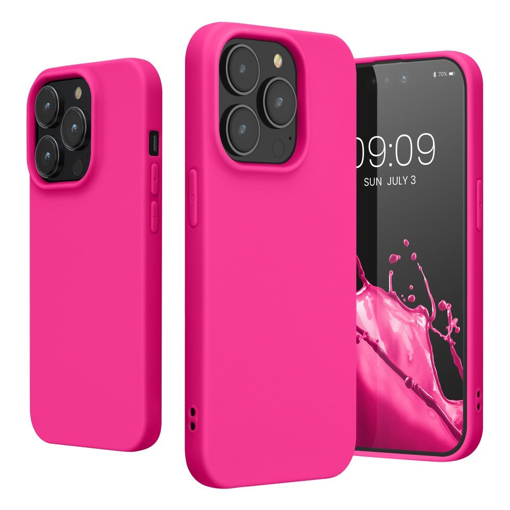 Husa pentru Apple iPhone 14 Pro Flippy, Liquid Silicone, cu Microfibra pe interior, Protectie Antisoc, Roz-Fuchsia - vivimall.ro