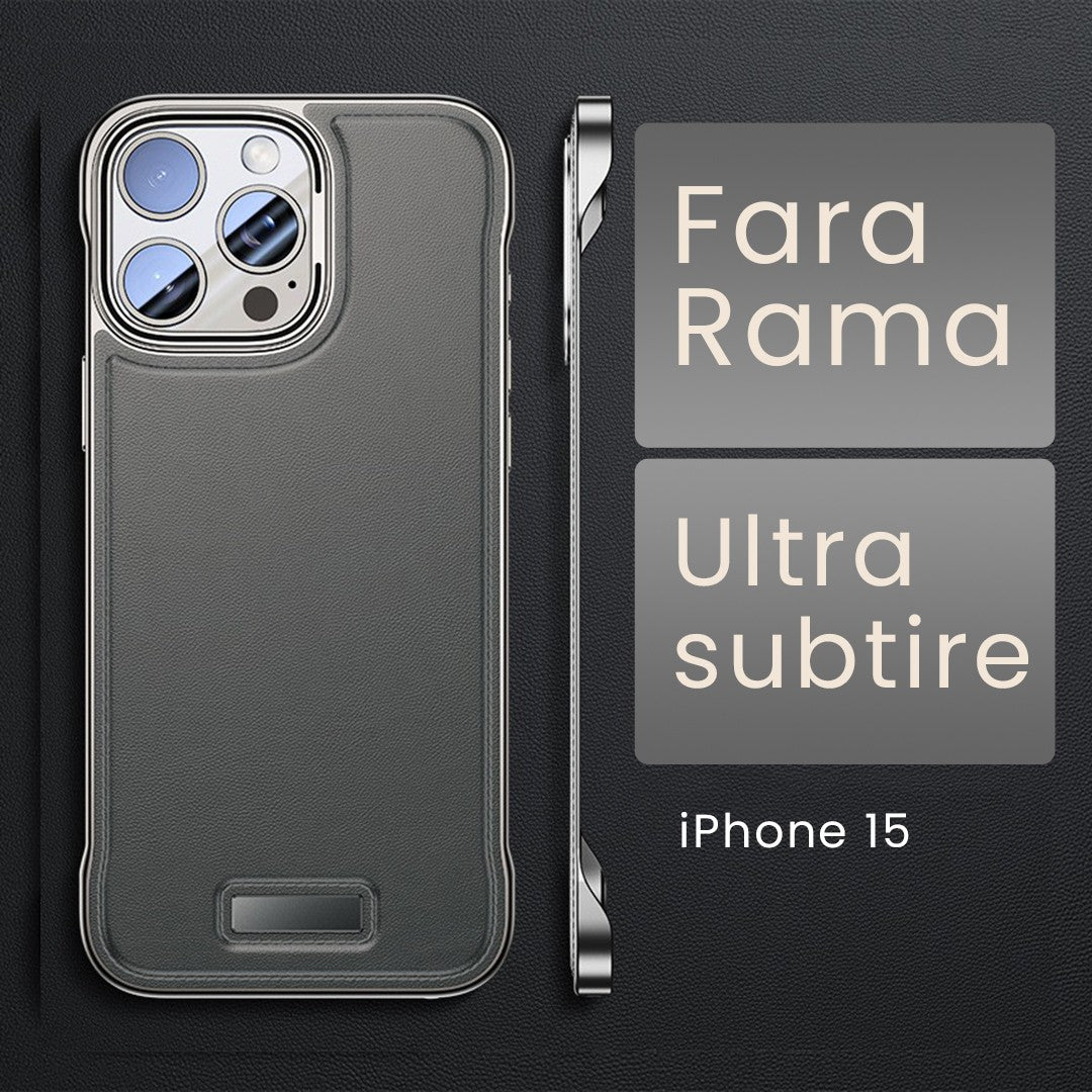 Husa pentru iPhone 15, husa de protectie pentru telefon, Vivimall, Design Modern fara margini, din Piele PU,  Subtire, Gri - vivimall.ro